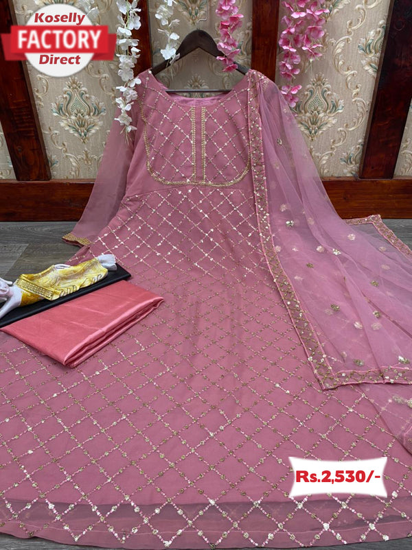 Muted Pink Embroidered Anarkali Gown with Fancy Dupatta