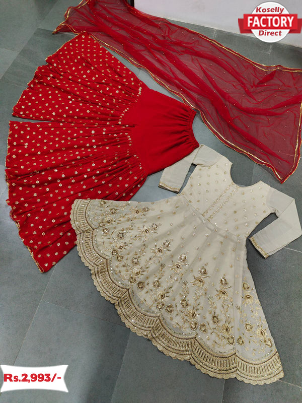 Off-white Embroidered Kurtha Sharara Dress