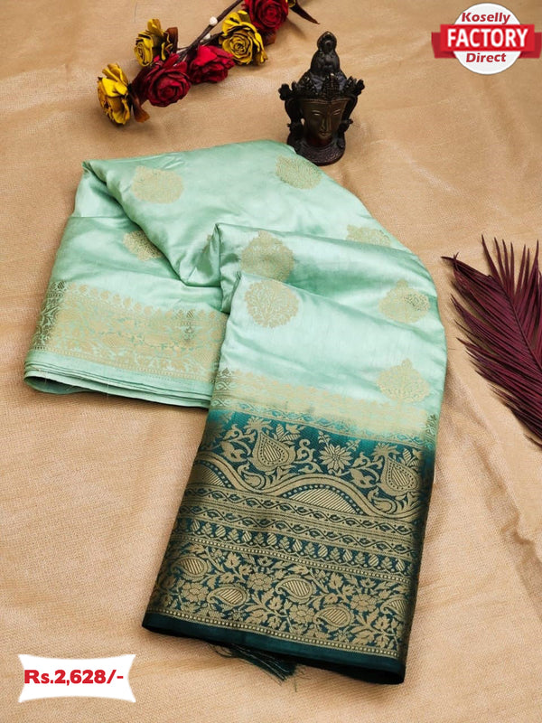Sea Green Pure Dola Silk Banarasi Saree