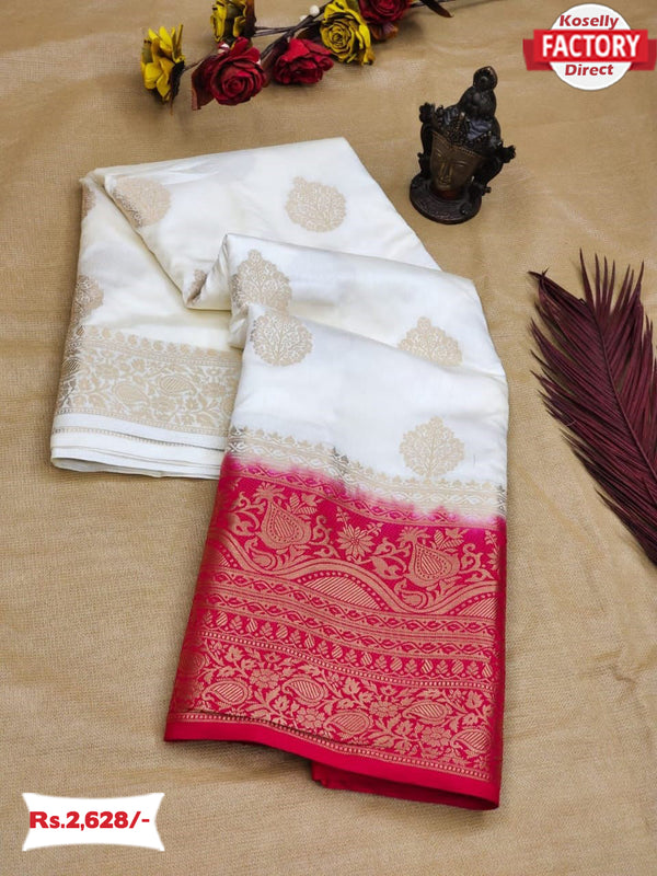 White Pure Dola Silk Banarasi Saree