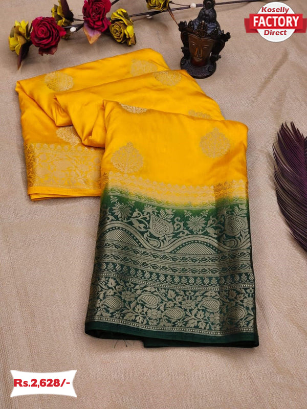 Bright Yellow Pure Dola Silk Banarasi Saree
