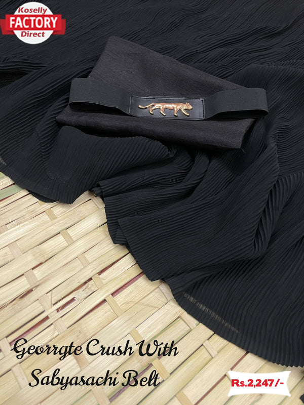 Black Georgette Crush Saree With Sabyasachi Belt