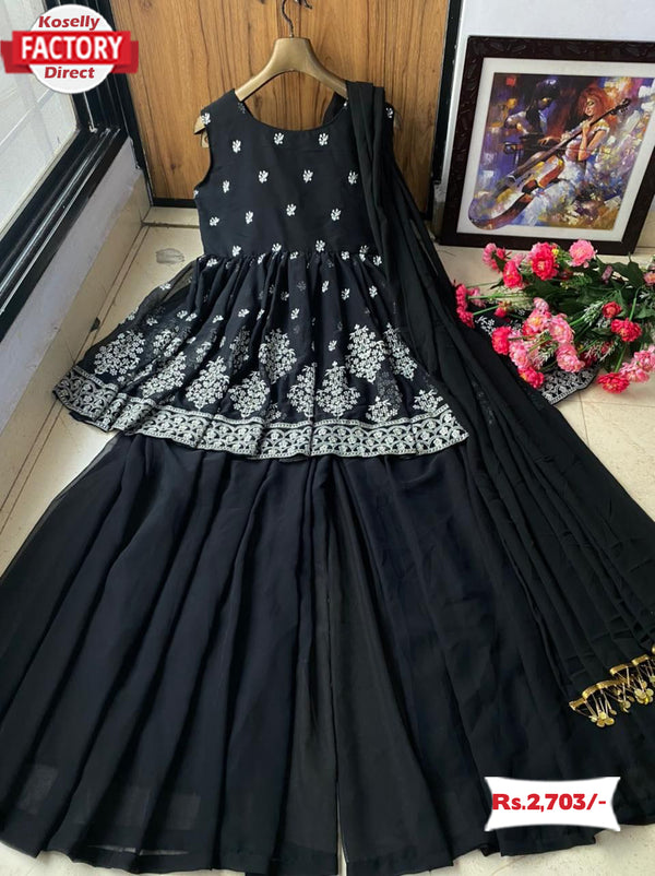 Black Embroidered Kurtha Sharara Dress