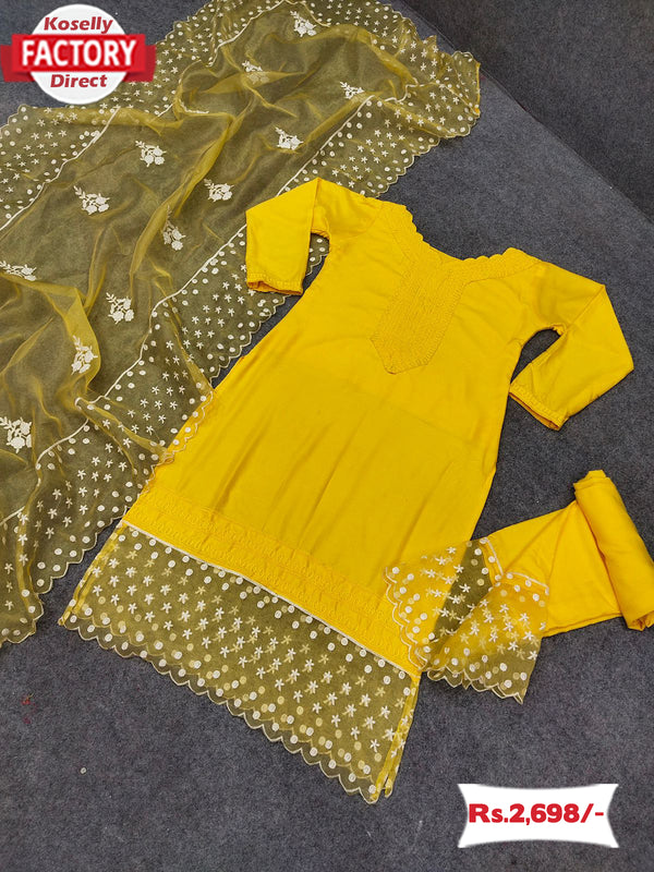 Yellow Designer Kurtha Palazzo Dupatta Set