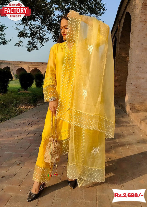 Yellow Designer Kurtha Palazzo Dupatta Set