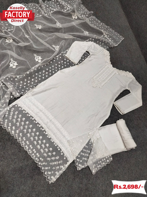 White Designer Kurtha Palazzo Dupatta Set