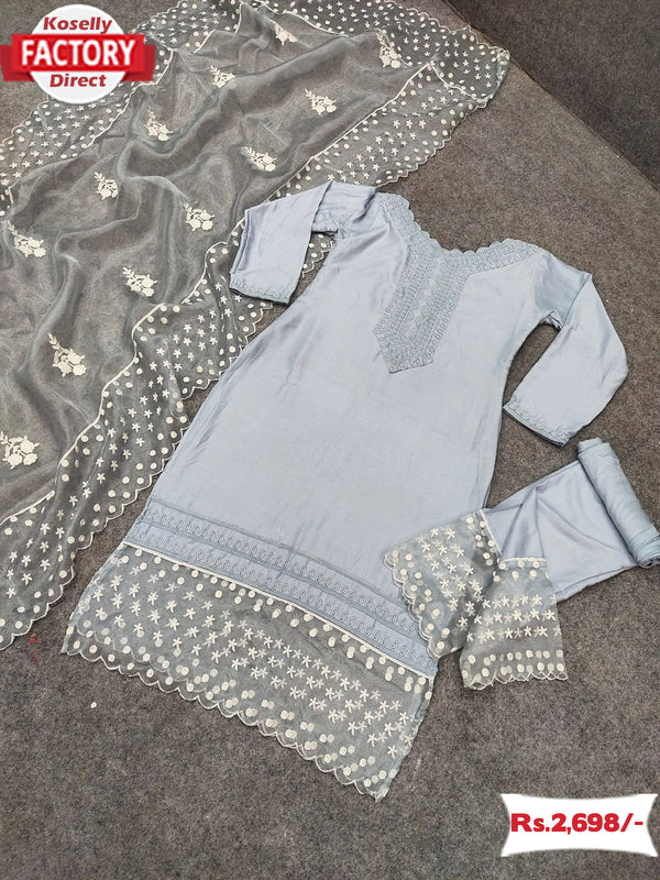 Light Blue Designer Kurtha Palazzo Dupatta Set