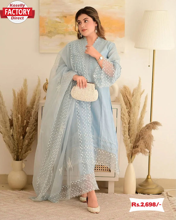 Light Blue Designer Kurtha Palazzo Dupatta Set