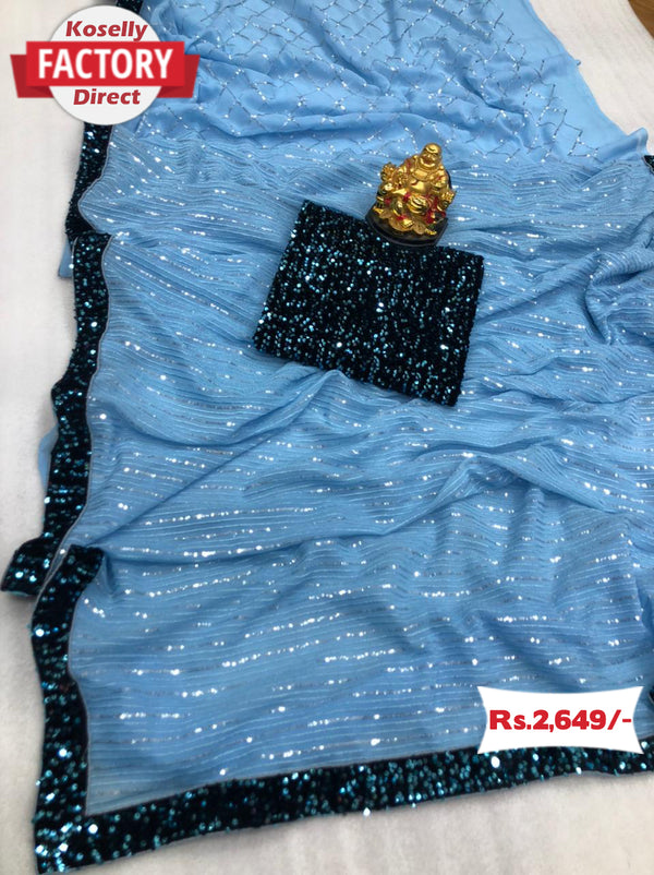 Blue Sequins Saree with Sequence Blouse