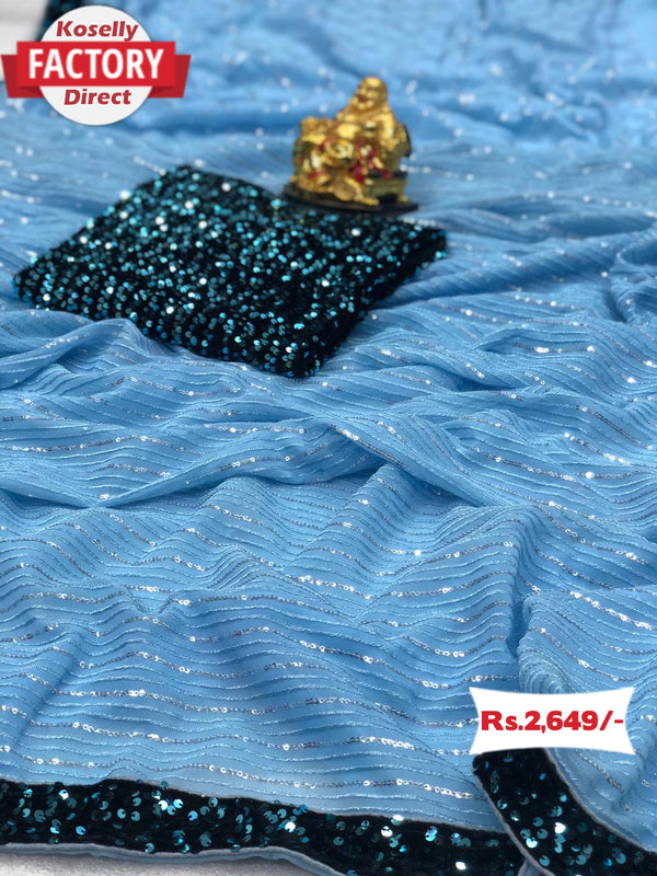 Blue Sequins Saree with Sequence Blouse