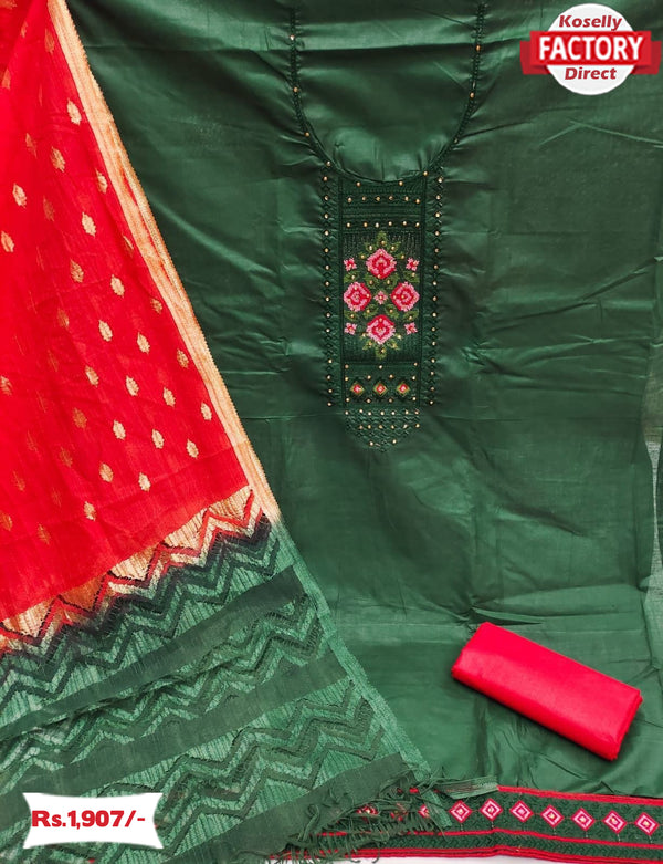 Green Embroidered Kurtha Suruwal Piece