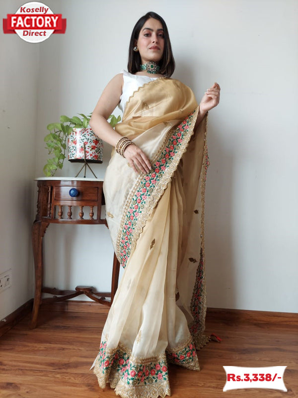 Pure Organza Saree With Rich Kashmiri Work