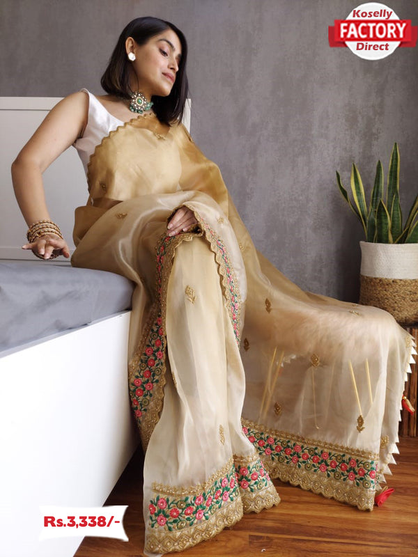 Pure Organza Saree With Rich Kashmiri Work