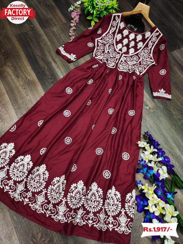 Maroon Rayon One Piece Dress