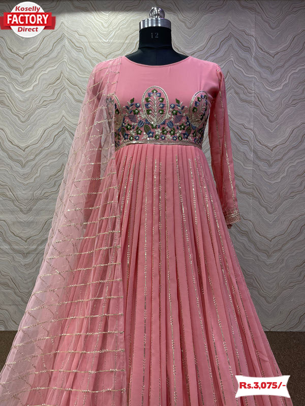 Baby Pink Embroidered Gown with Dupatta