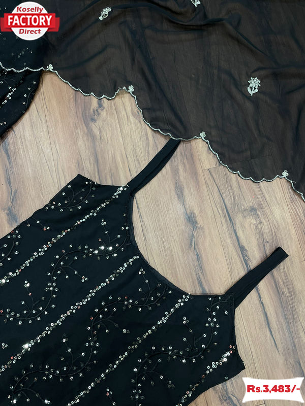 Black Embroidered Kurtha Sharara Dupatta Set