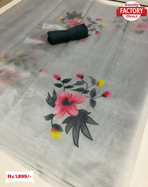 Digital Printed Designer Organza Saree