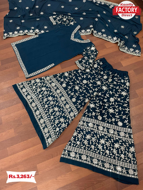 Turquoise Embroidered Kurtha Sharara Dress