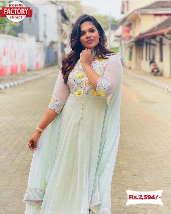 Light Green Embroidered Gown with Dupatta