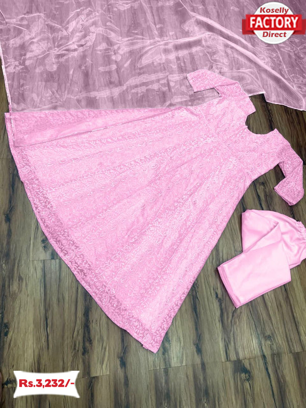 Baby Pink Embroidered Gown With Dupatta And Pant