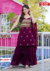 Wine Designer Peplum Sharara Dupatta Set