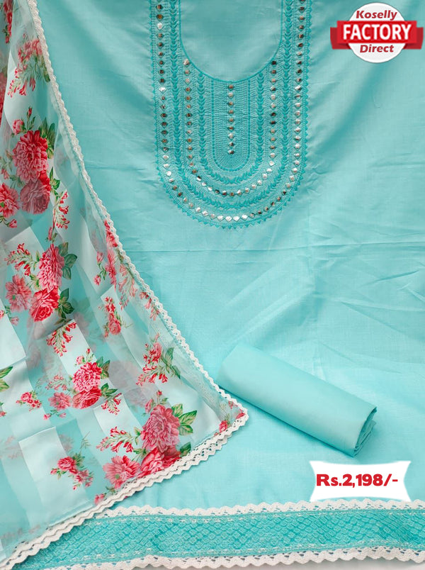 Light Blue Embroidered Kurtha Suruwal Piece