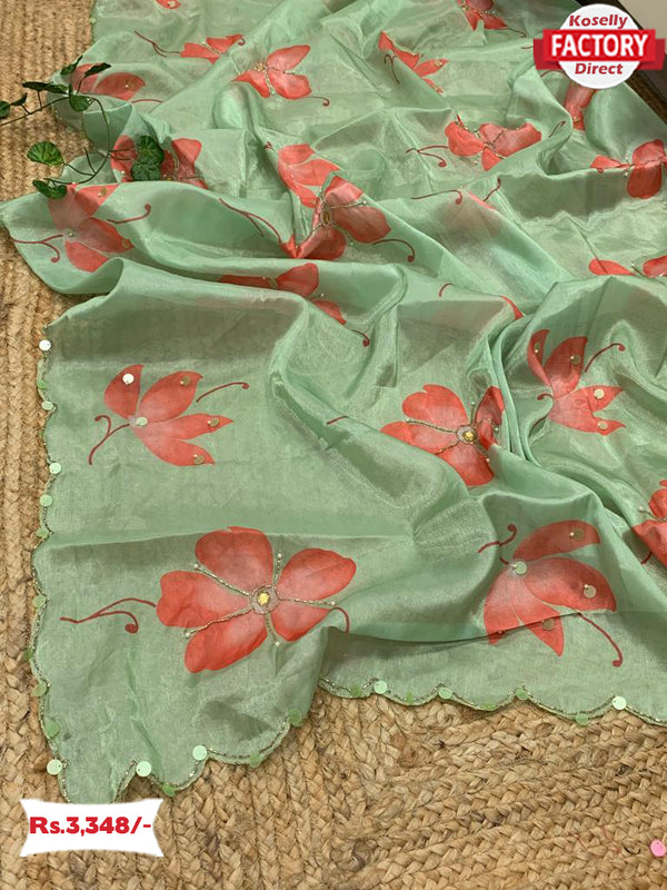 Pure Organza Designer Handwork Saree With Readymade Blouse