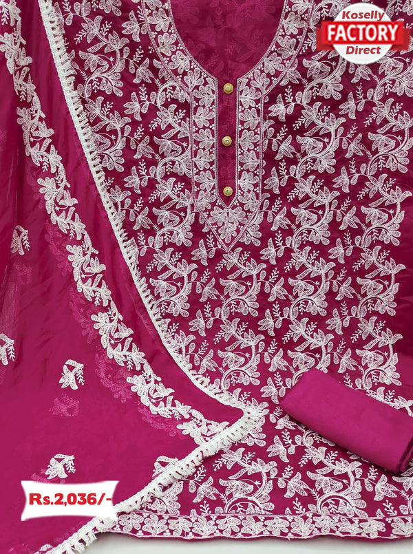 Hot Pink Embroidered Kurtha Suruwal Piece