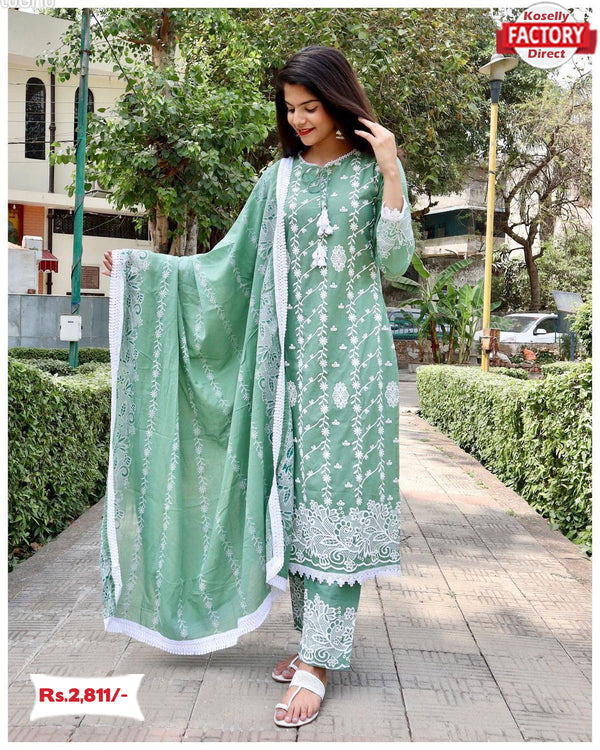 Light Turquoise Embroidered Kurtha Pant Dupatta Set