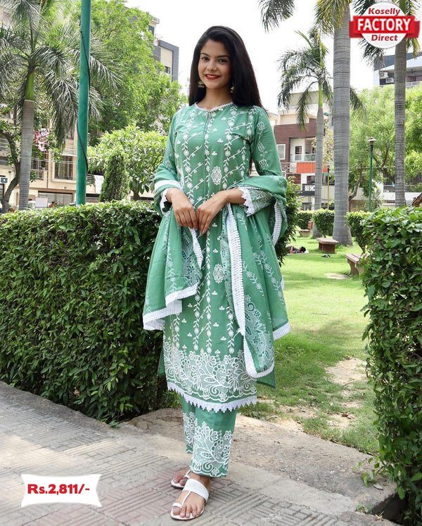Light Turquoise Embroidered Kurtha Pant Dupatta Set