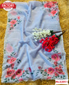 Faint Lavender Pure Organza 3D Print Saree With Handwork
