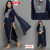 Navy Blue Embroidered Kurtha Pant Set