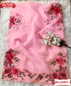 Pink Pure Organza 3D Print Saree With Handwork