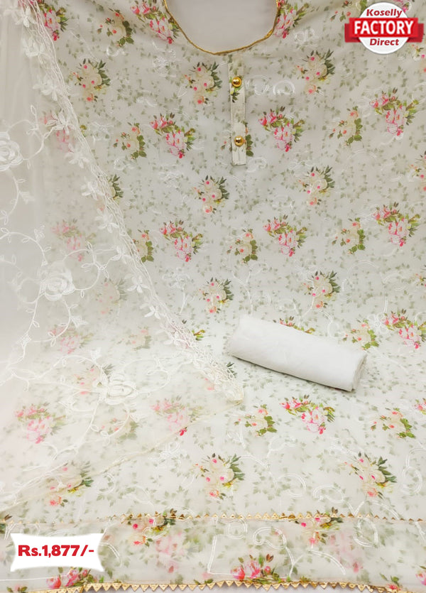 White Georgette Embroidered Kurtha Suruwal Piece