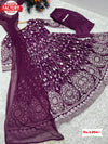 Wine Embroidered Gown Dupatta Pant Set