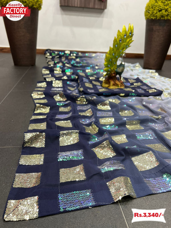 Designer Multi-sequins Georgette Partywear Saree