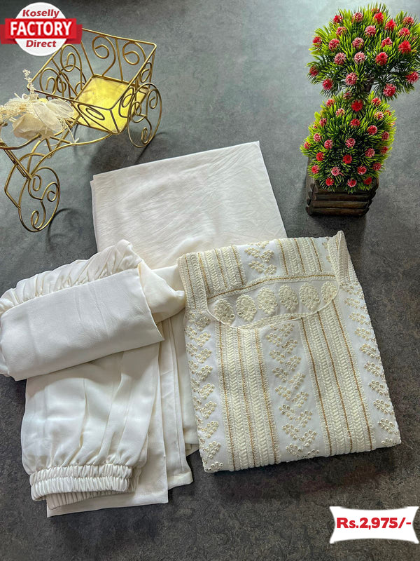 White Partywear Kurtha Sharara Dupatta Set