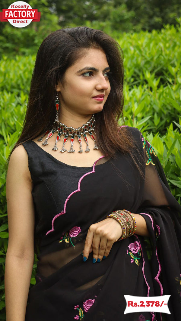 Black Georgette Saree With Embroidery