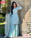 Sky Blue Partywear Kurtha Sharara Dupatta Set