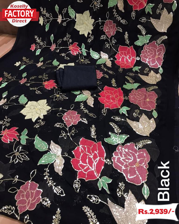 Black Fancy Partywear Georgette Saree