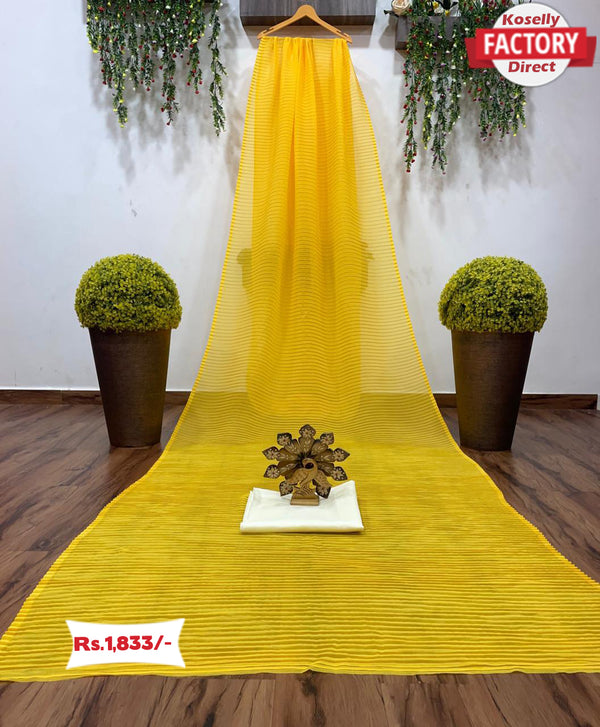 Yellow Georgette Pleated Saree