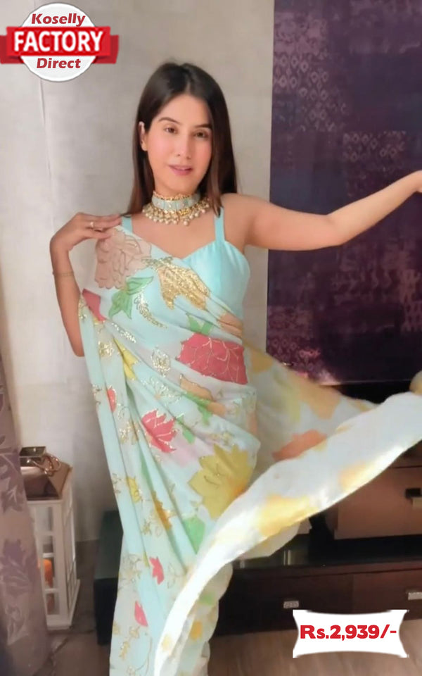 Light Blue Fancy Partywear Georgette Saree