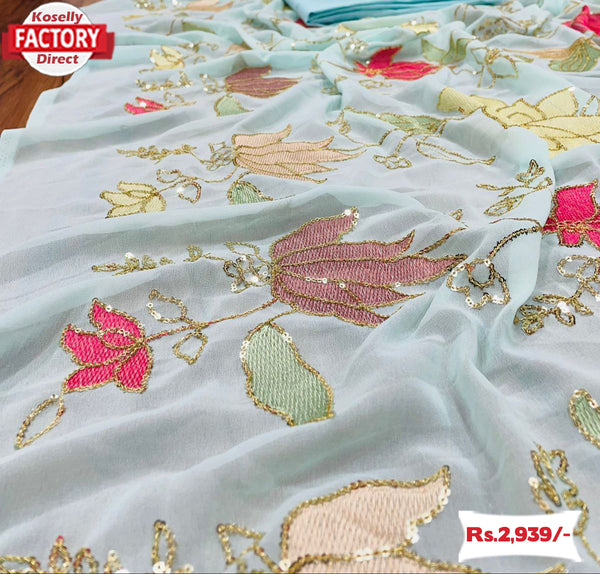 Light Blue Fancy Partywear Georgette Saree