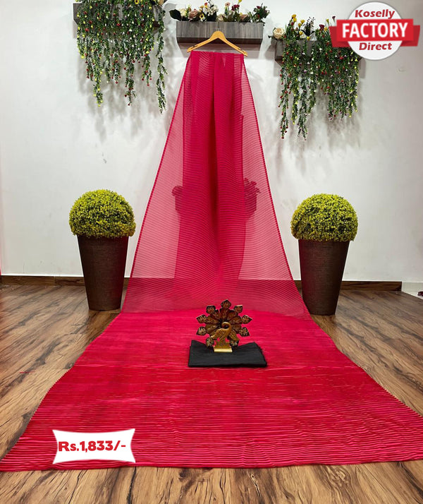 Pink Georgette Pleated Saree