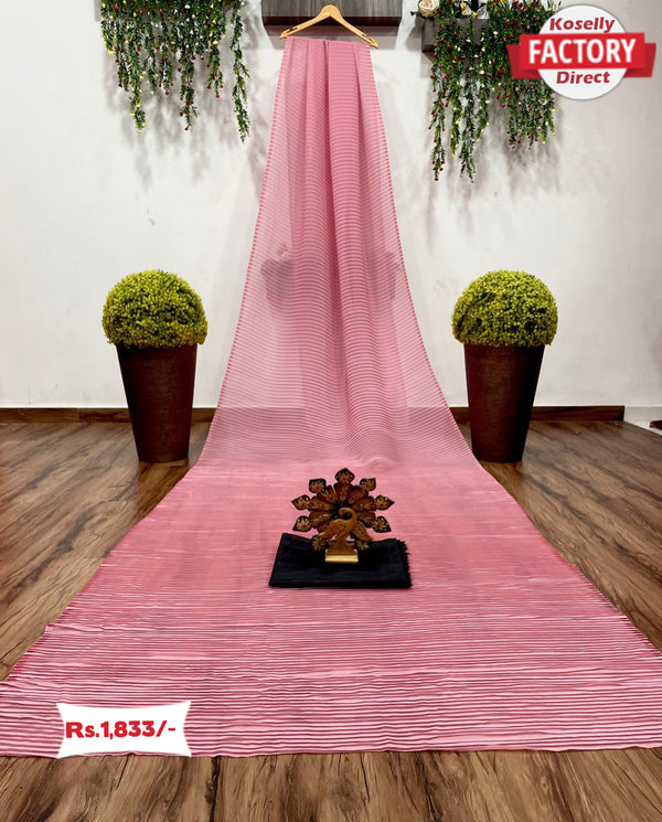 Peach Georgette Pleated Saree