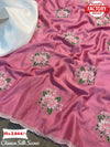 Pink Chinon Silk Saree With Thread Embroidery