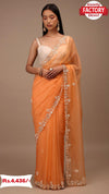 Orange Pure Organza Handworked Saree