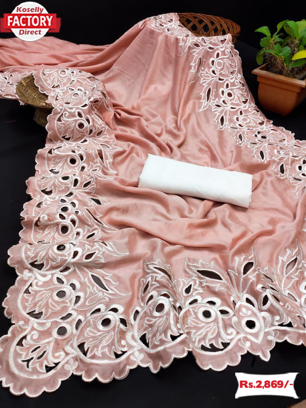 Peach Vichitra Silk Partywear Saree