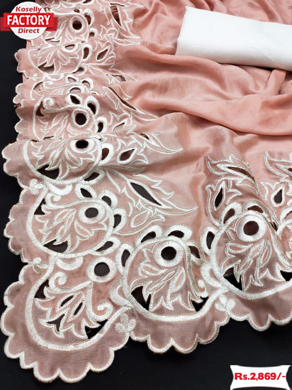 Peach Vichitra Silk Partywear Saree