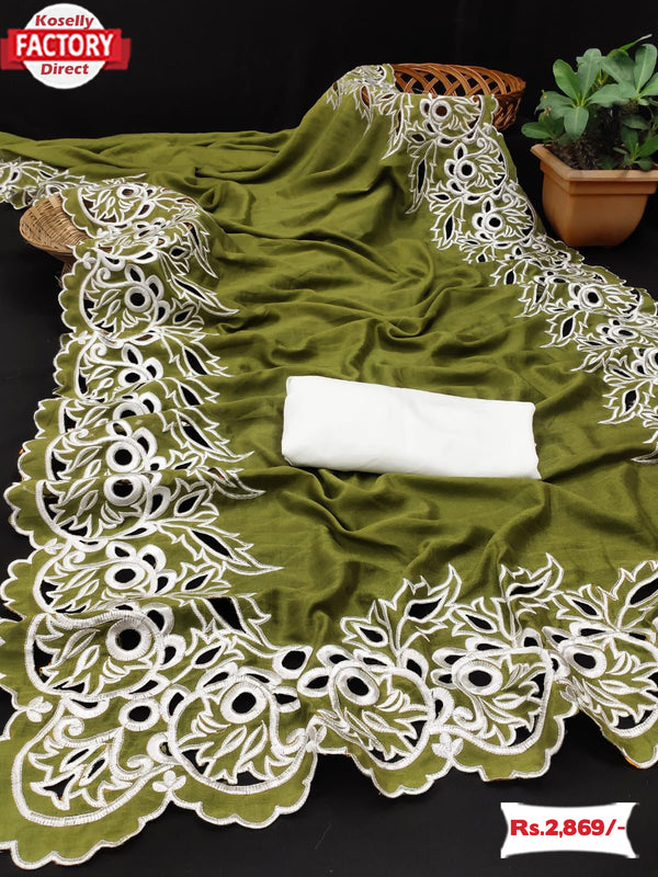 Pickle Green Vichitra Silk Partywear Saree